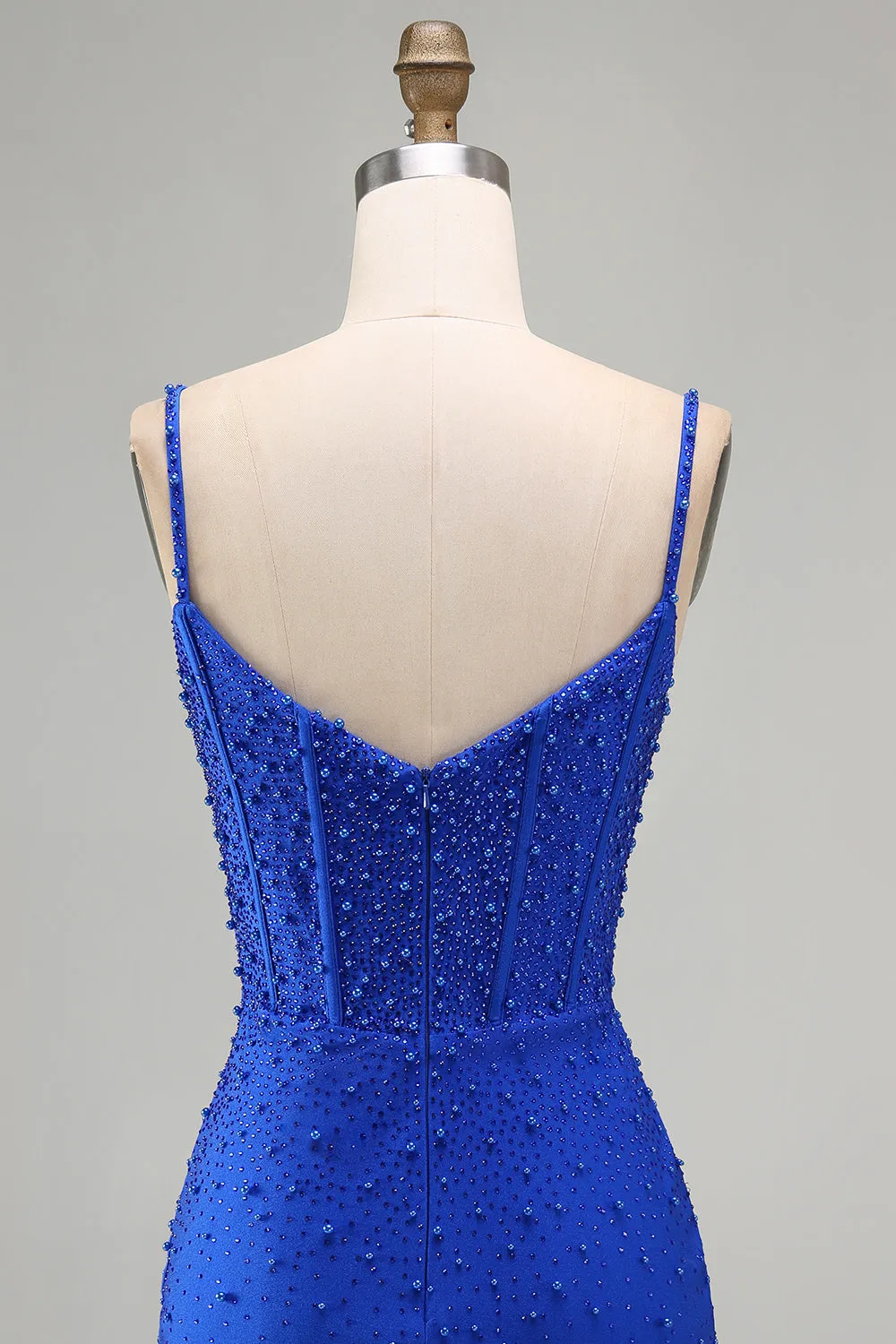 Royal Blue Pearls Corset Bodycon Short Homecoming Dress with Beading sold by Zapaka product image thumbnail 5