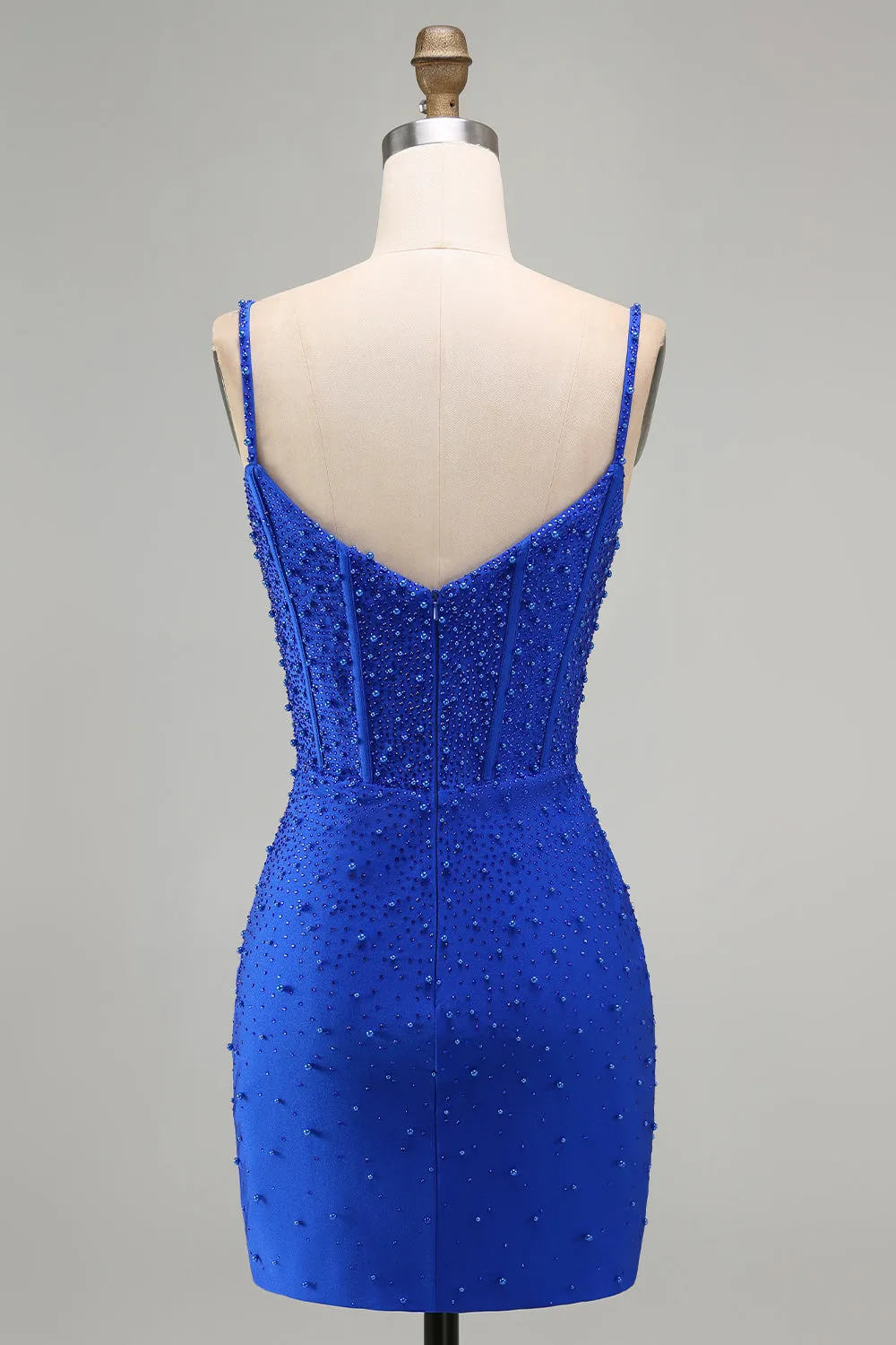 Royal Blue Pearls Corset Bodycon Short Homecoming Dress with Beading sold by Zapaka product image thumbnail 2