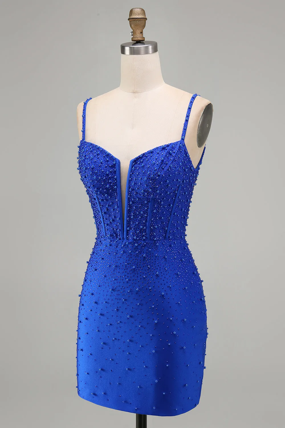 Royal Blue Pearls Corset Bodycon Short Homecoming Dress with Beading sold by Zapaka product image thumbnail 3