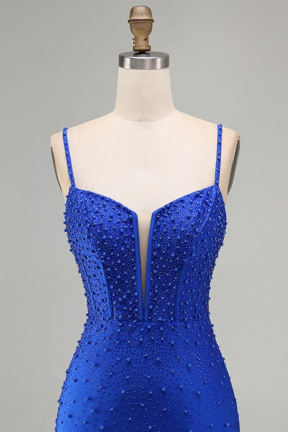Royal Blue Pearls Corset Bodycon Short Homecoming Dress with Beading sold by Zapaka product image thumbnail 4