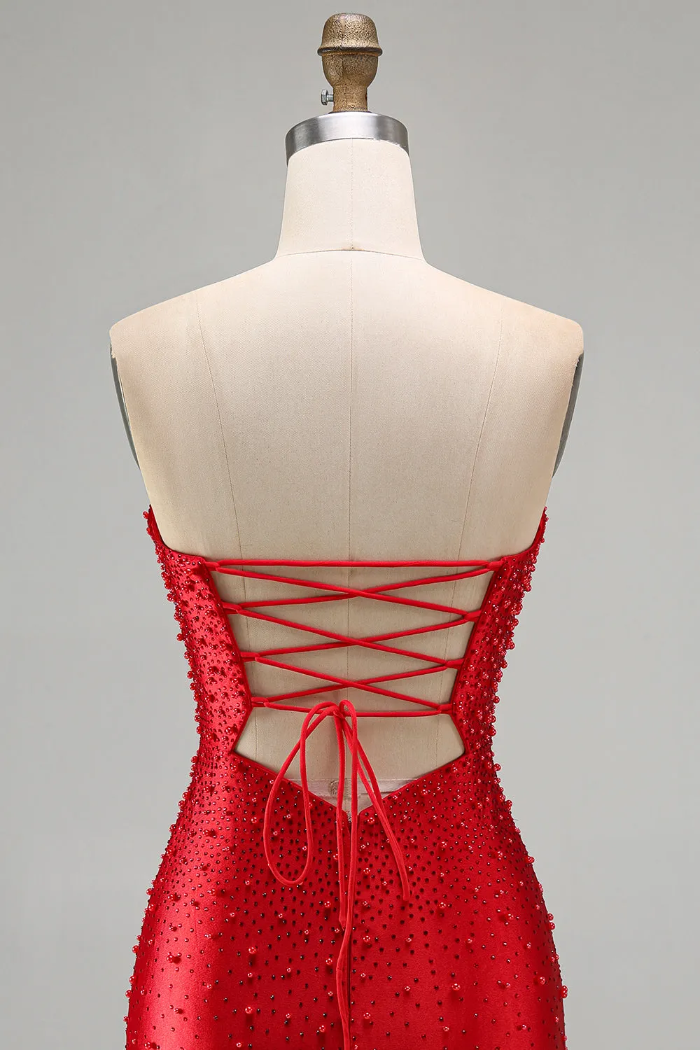 Sparkly Red Cut Out Pearl Bodycon Strapless Short Homecoming Dress with Beading sold by Zapaka product image thumbnail 5