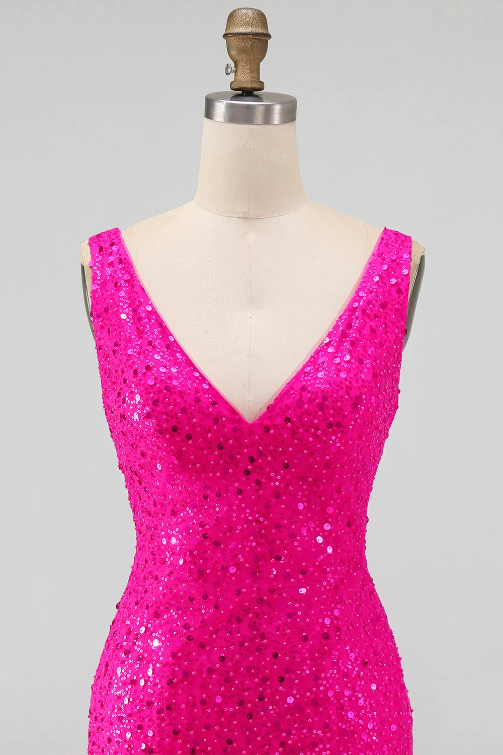Sparkly Fuchsia Sequins V-Neck Bodycon Short Homecoming Dress sold by Zapaka product image thumbnail 4