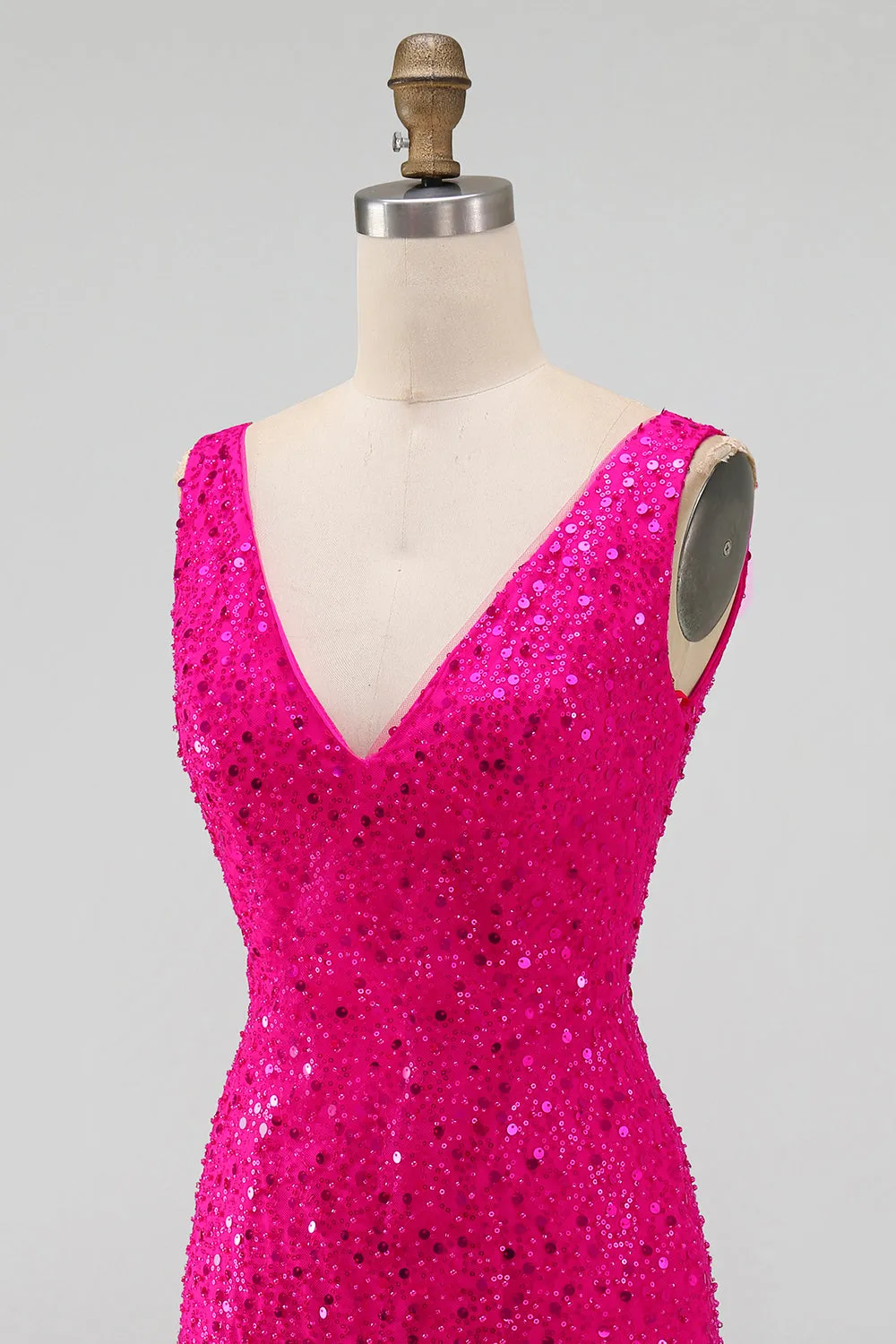 Sparkly Fuchsia Sequins V-Neck Bodycon Short Homecoming Dress sold by Zapaka product image thumbnail 5