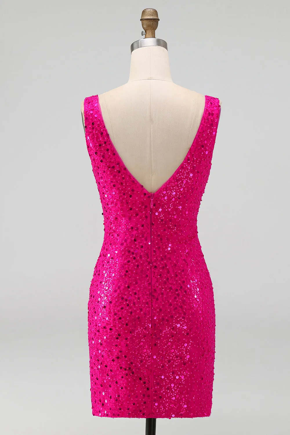 Sparkly Fuchsia Sequins V-Neck Bodycon Short Homecoming Dress sold by Zapaka product image thumbnail 2
