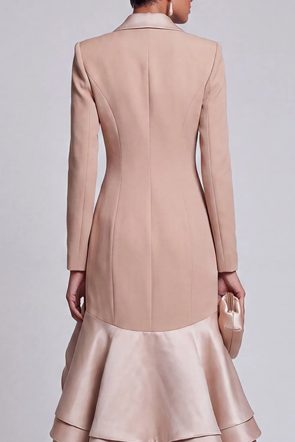 Khaki Fitted Peak Lapel Ruffled High-Low Work Dress sold by Zapaka product image thumbnail 4