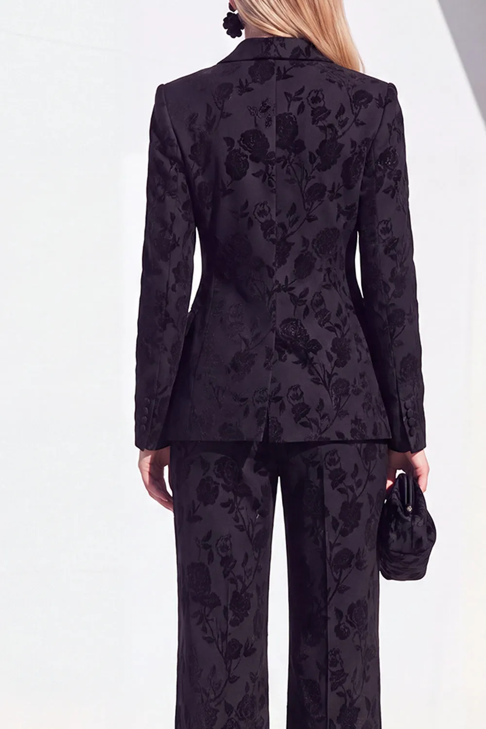 Vintage Black Floral Printed Peak Lapel Long Women Suits sold by Zapaka product image thumbnail 4