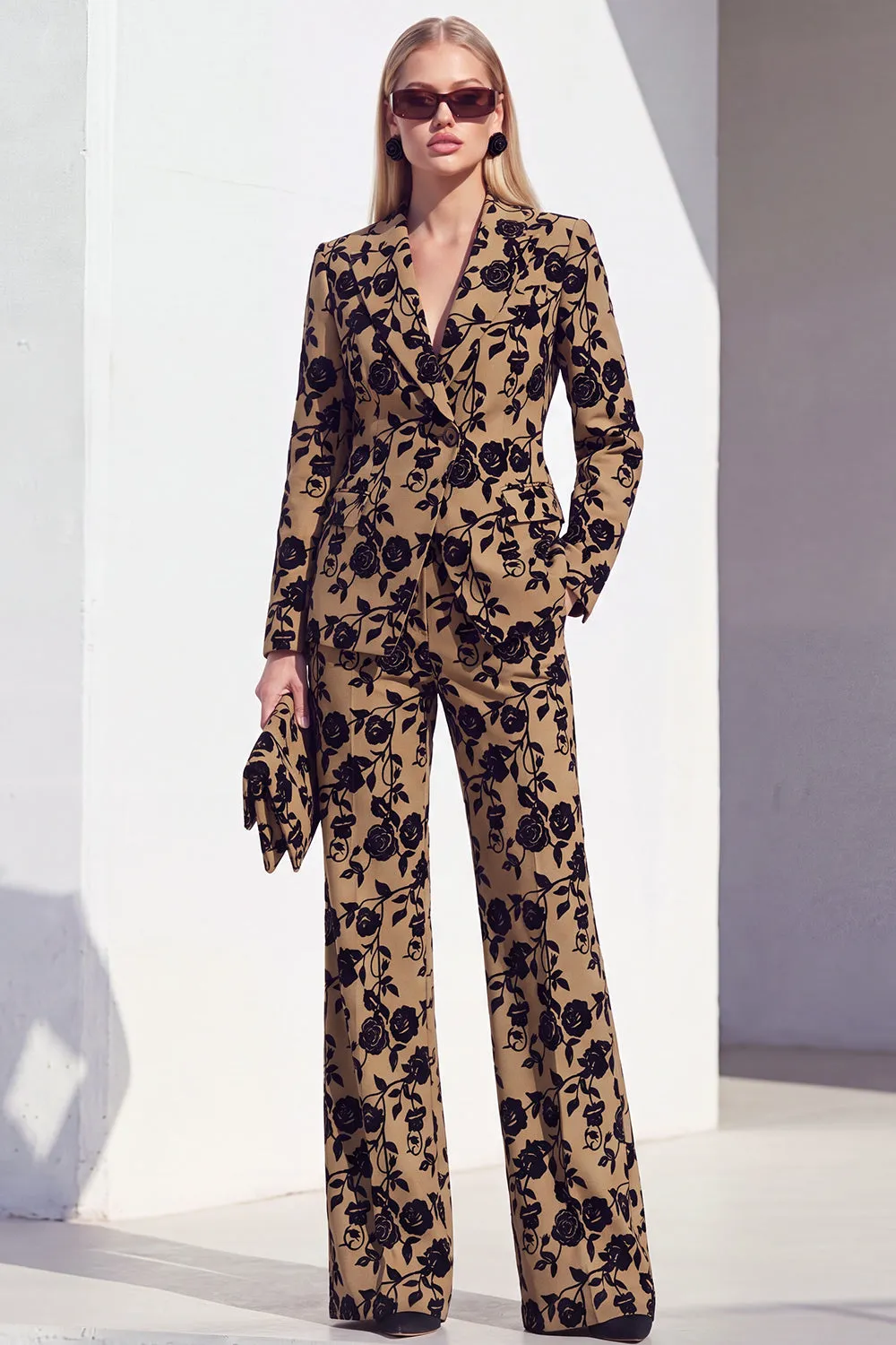 Vintage Black Floral Printed Peak Lapel Long Women Suits sold by Zapaka product image thumbnail 5