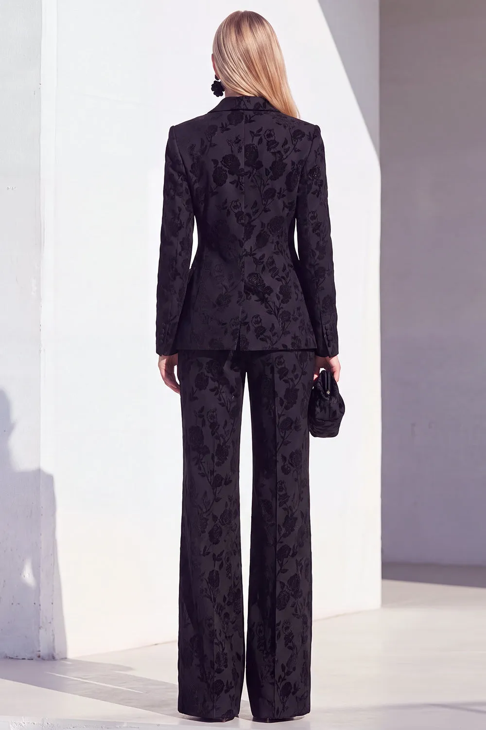 Vintage Black Floral Printed Peak Lapel Long Women Suits sold by Zapaka product image thumbnail 2