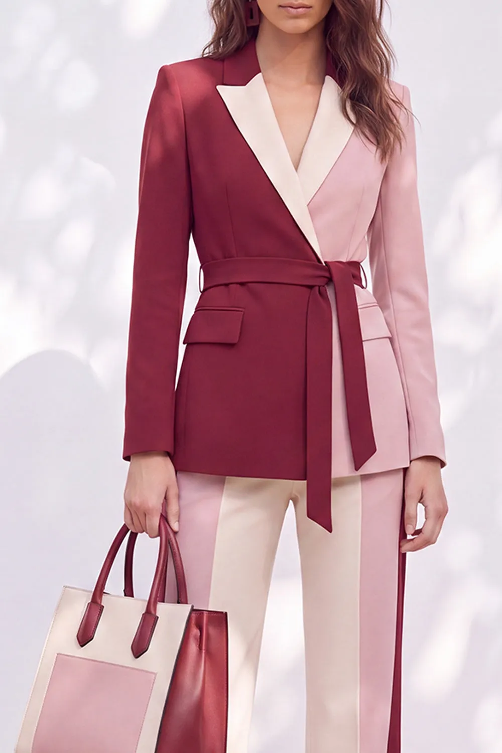 Pink Burgundy Two Piece Peak Lapel Belt Women Suits with Belt sold by Zapaka product image thumbnail 3