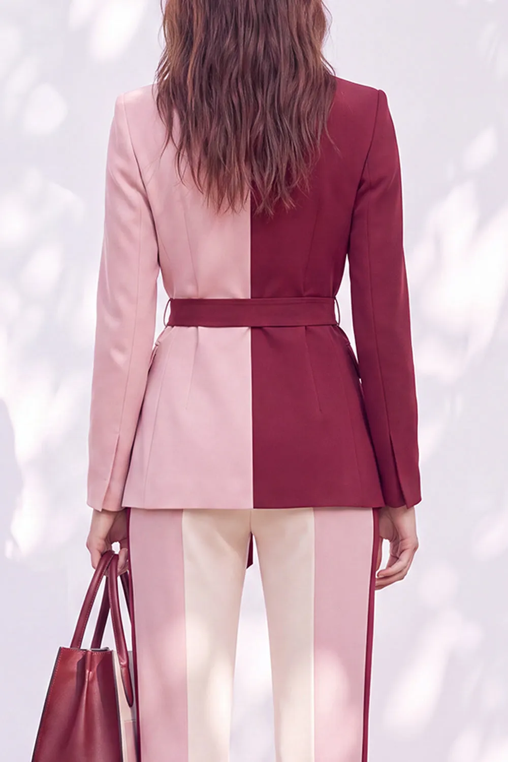 Pink Burgundy Two Piece Peak Lapel Belt Women Suits with Belt sold by Zapaka product image thumbnail 4