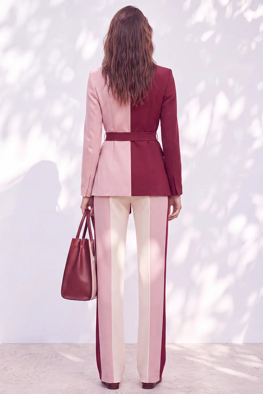 Pink Burgundy Two Piece Peak Lapel Belt Women Suits with Belt sold by Zapaka product image thumbnail 2