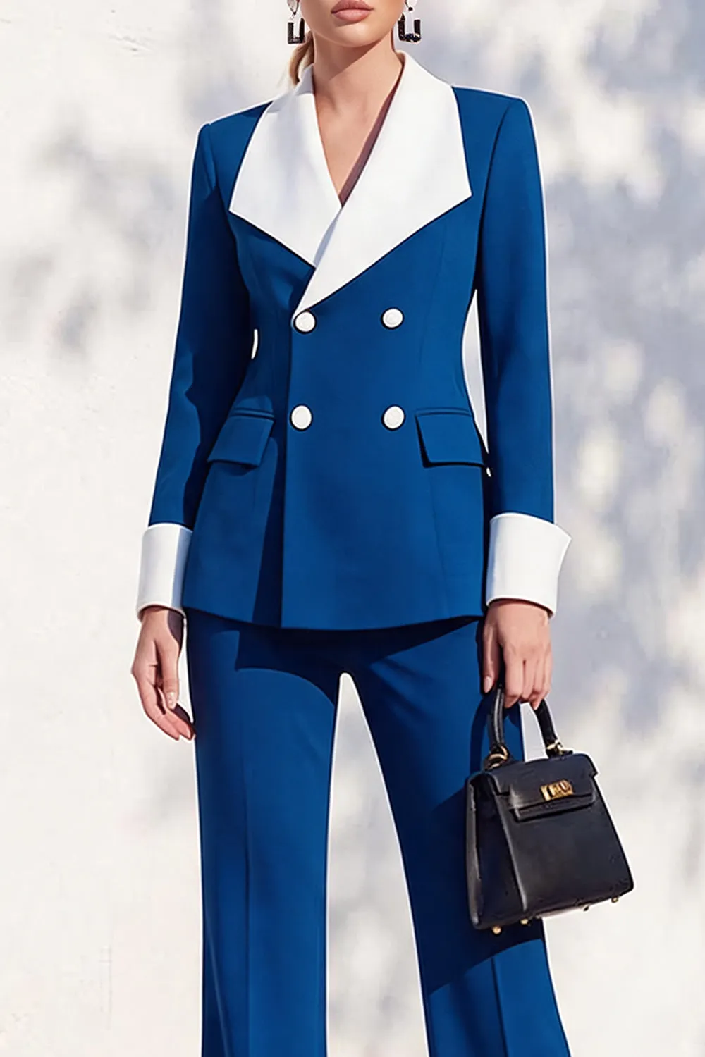 Berlin Blue Pantsuits Two Piece Long Sleeves Covered Button Women Suits sold by Zapaka product image thumbnail 3