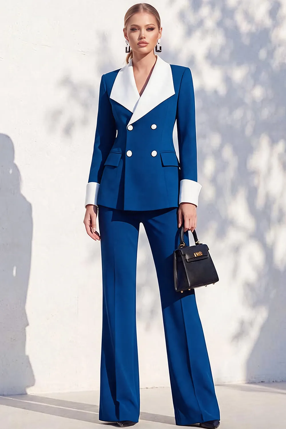 Berlin Blue Pantsuits Two Piece Long Sleeves Covered Button Women Suits sold by Zapaka