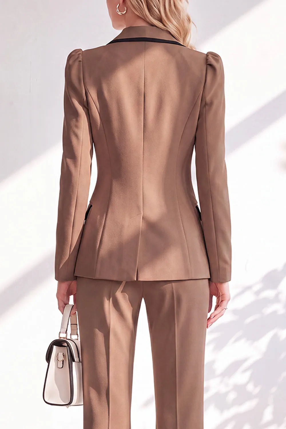 Brown Fitted Notched Lapel Long Sleeves Women Suits with Covered Button sold by Zapaka product image thumbnail 4