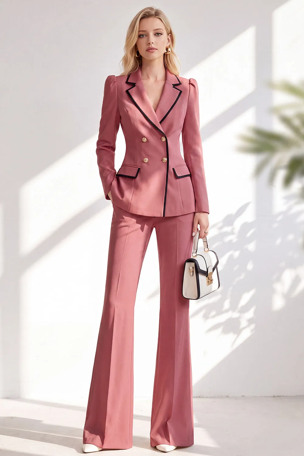 Brown Fitted Notched Lapel Long Sleeves Women Suits with Covered Button sold by Zapaka product image thumbnail 5