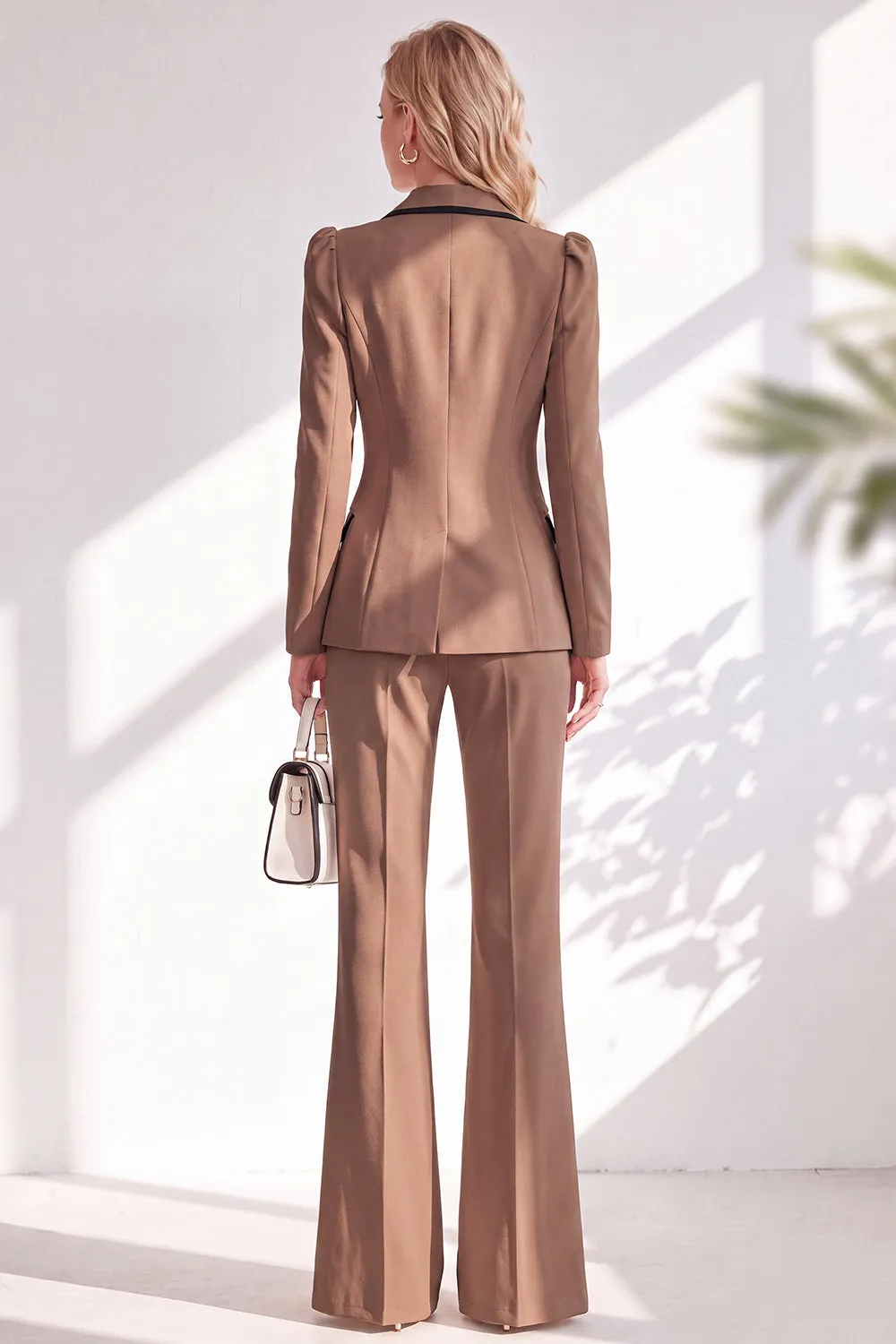 Brown Fitted Notched Lapel Long Sleeves Women Suits with Covered Button sold by Zapaka product image thumbnail 2