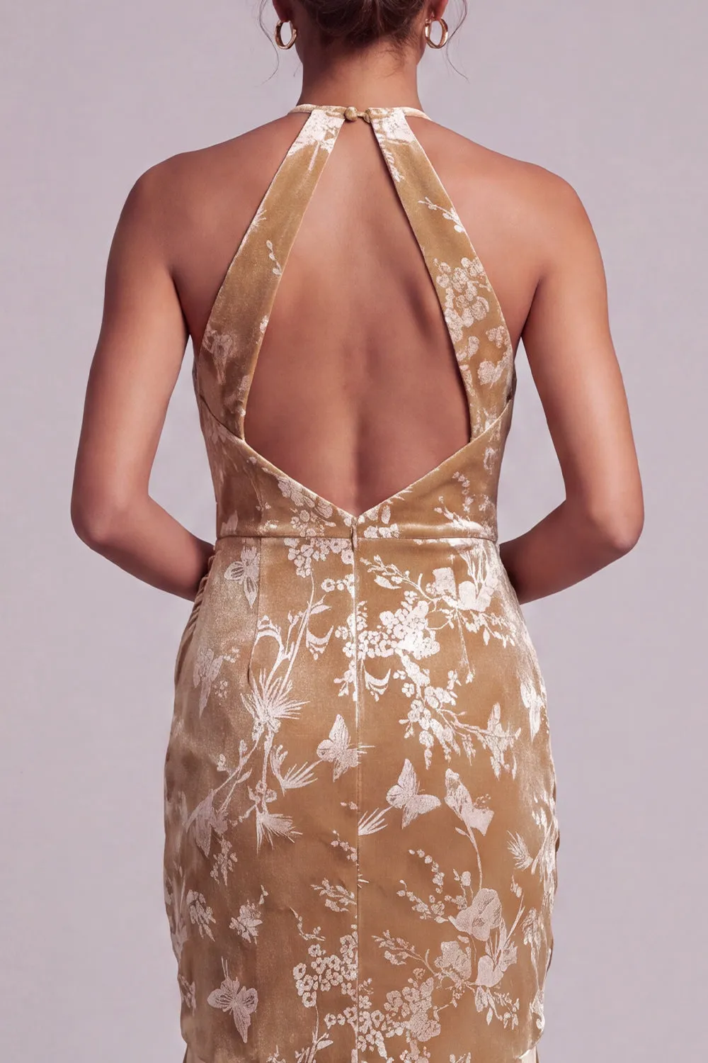 Champagne Velvet Halter Neck Mermaid Long Mother of the Bride Dress with Draping sold by Zapaka product image thumbnail 5