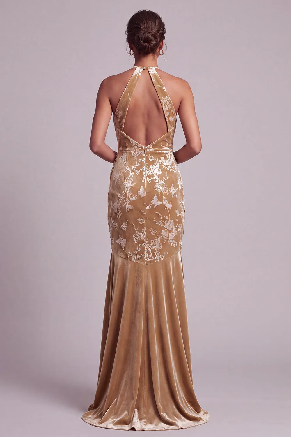 Champagne Velvet Halter Neck Mermaid Long Mother of the Bride Dress with Draping sold by Zapaka product image thumbnail 2