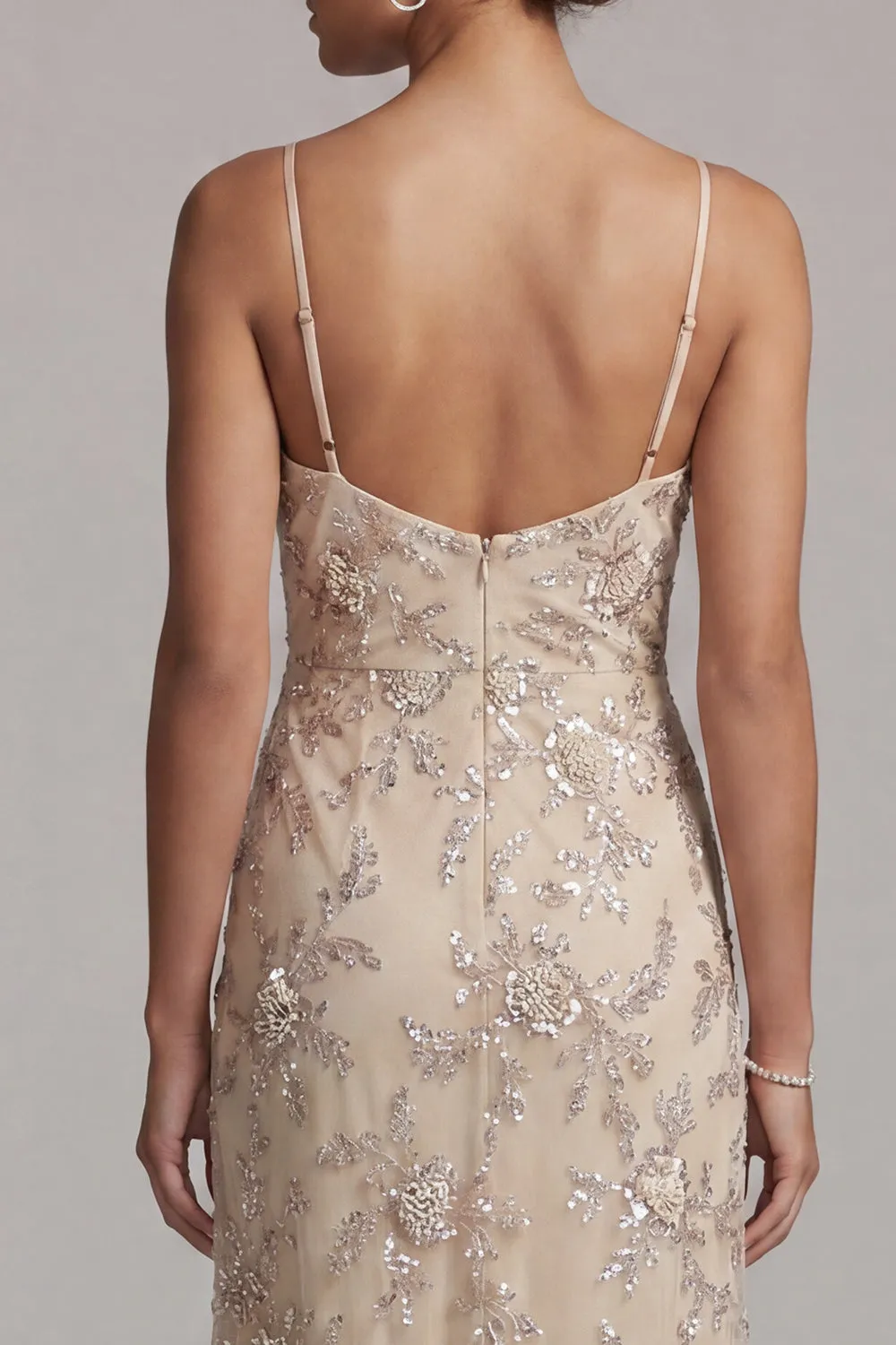 Champagne Sheath Cowl Asymmetrical Pearl Mother of the Bride Dress with Sequins sold by Zapaka product image thumbnail 5