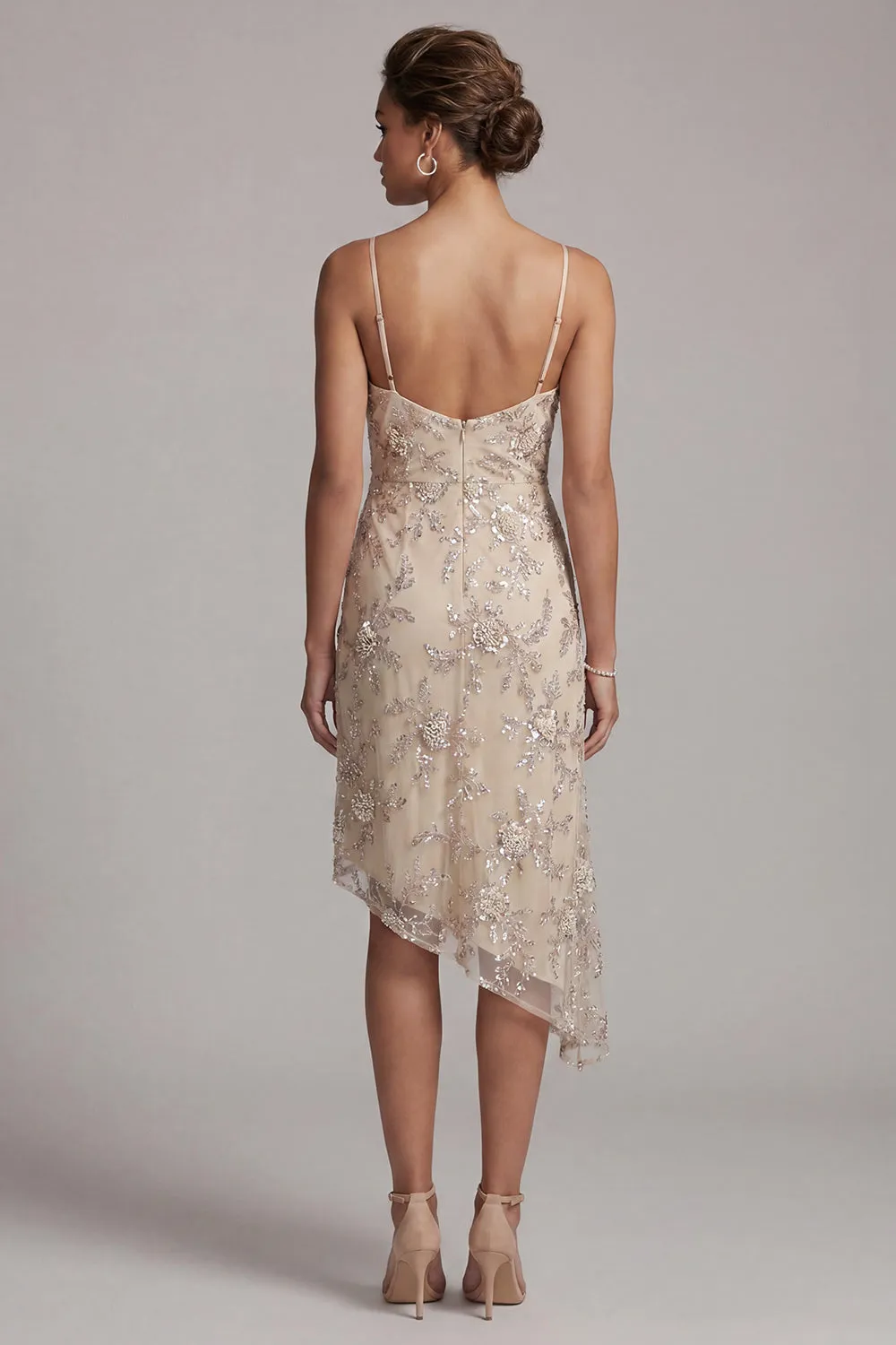 Champagne Sheath Cowl Asymmetrical Pearl Mother of the Bride Dress with Sequins sold by Zapaka product image thumbnail 2