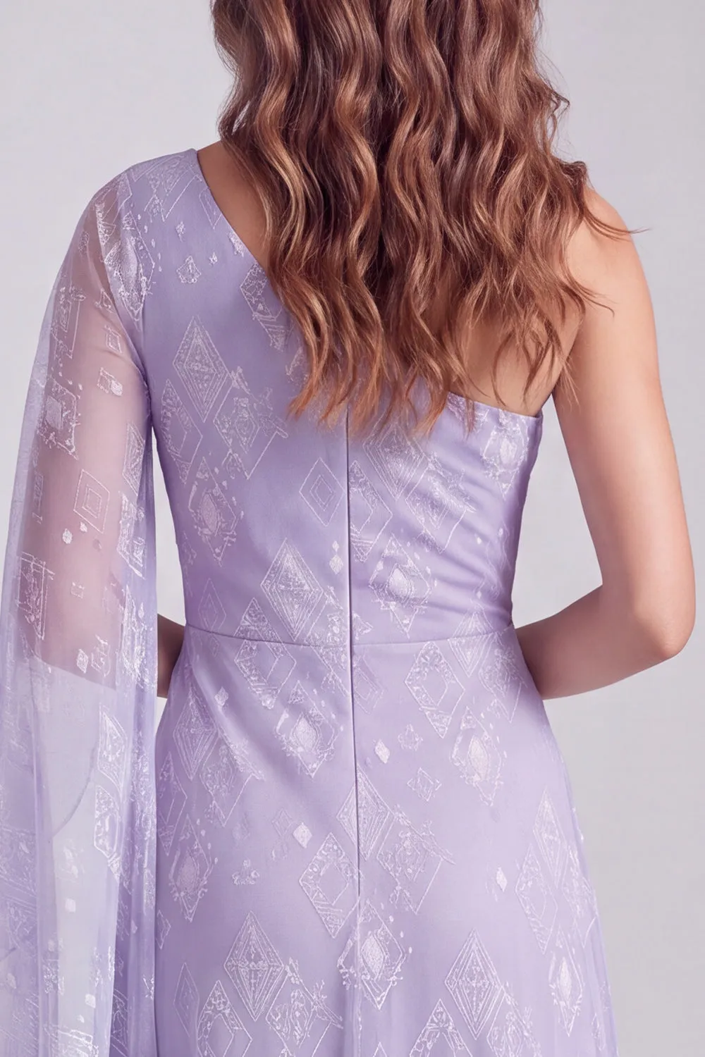 Lilac A-Line Beaded One Shoulder Formal Dress with Side Cape sold by Zapaka product image thumbnail 4