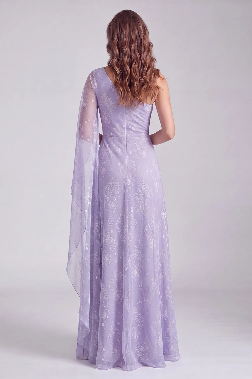 Lilac A-Line Beaded One Shoulder Formal Dress with Side Cape sold by Zapaka product image thumbnail 2
