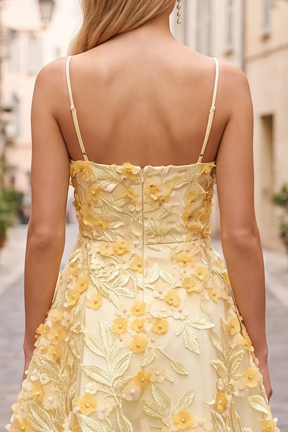 Yellow A-Line Embroidery Pearl Short Homecoming Dress with 3D Floral Appliques sold by Zapaka product image thumbnail 4