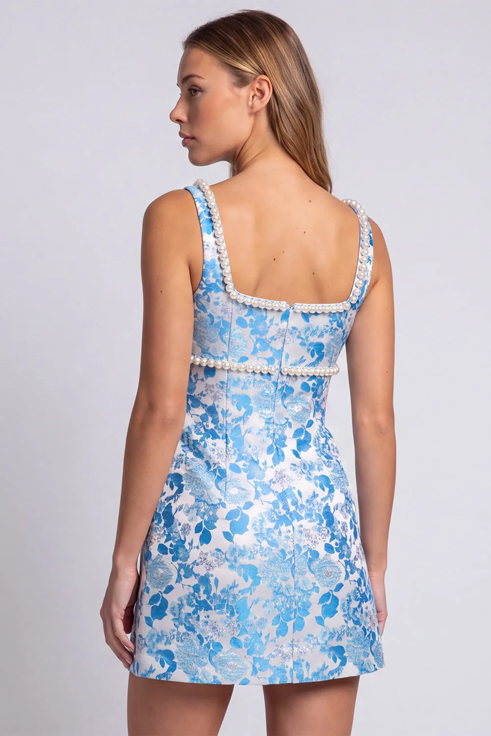 Light Blue Floral Pearls Square Neck Bodycon Mini Homecoming Dress with Slit sold by Zapaka product image thumbnail 2