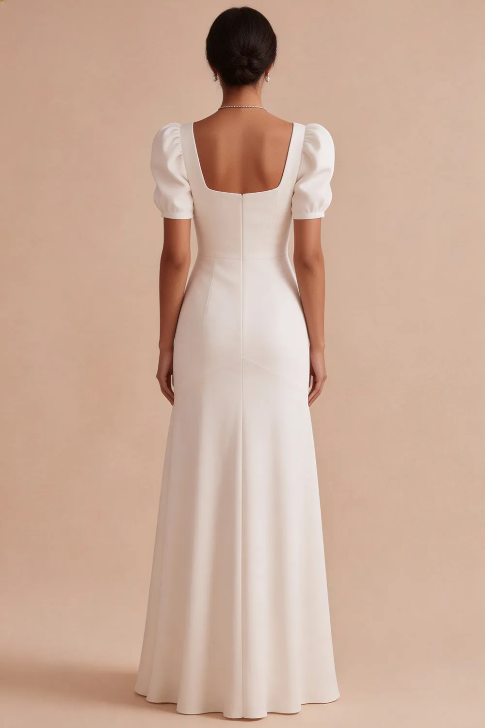 White Square Neck A-Line Long Engagement Dress with Puff Sleeves sold by Zapaka product image thumbnail 2