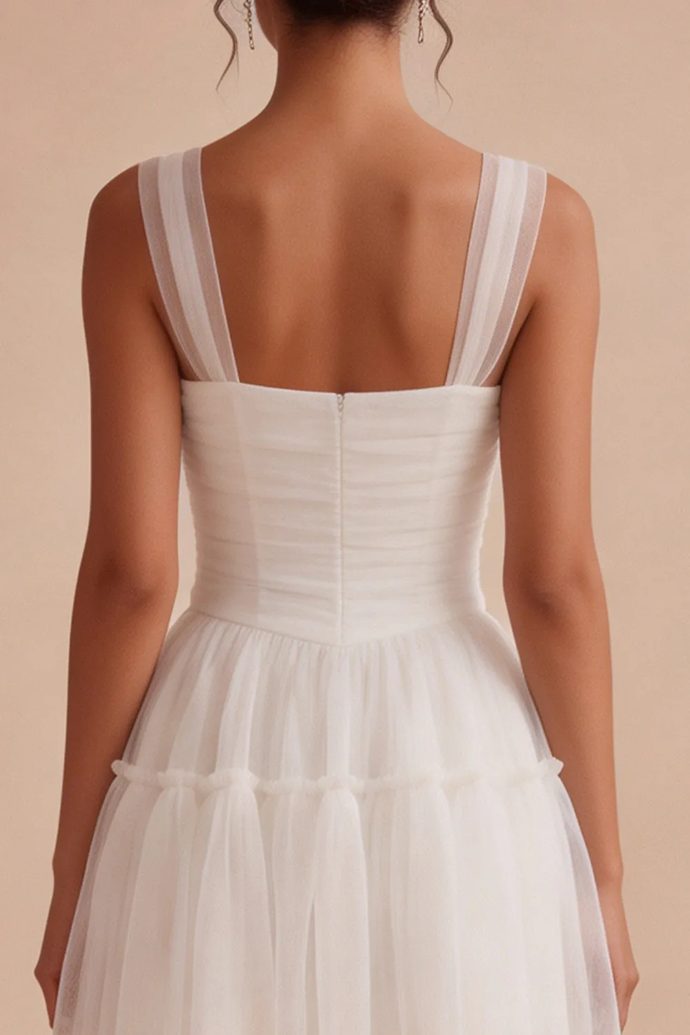 Ruched Square Neck A-Line Tulle Short Little White Dress sold by Zapaka product image thumbnail 5