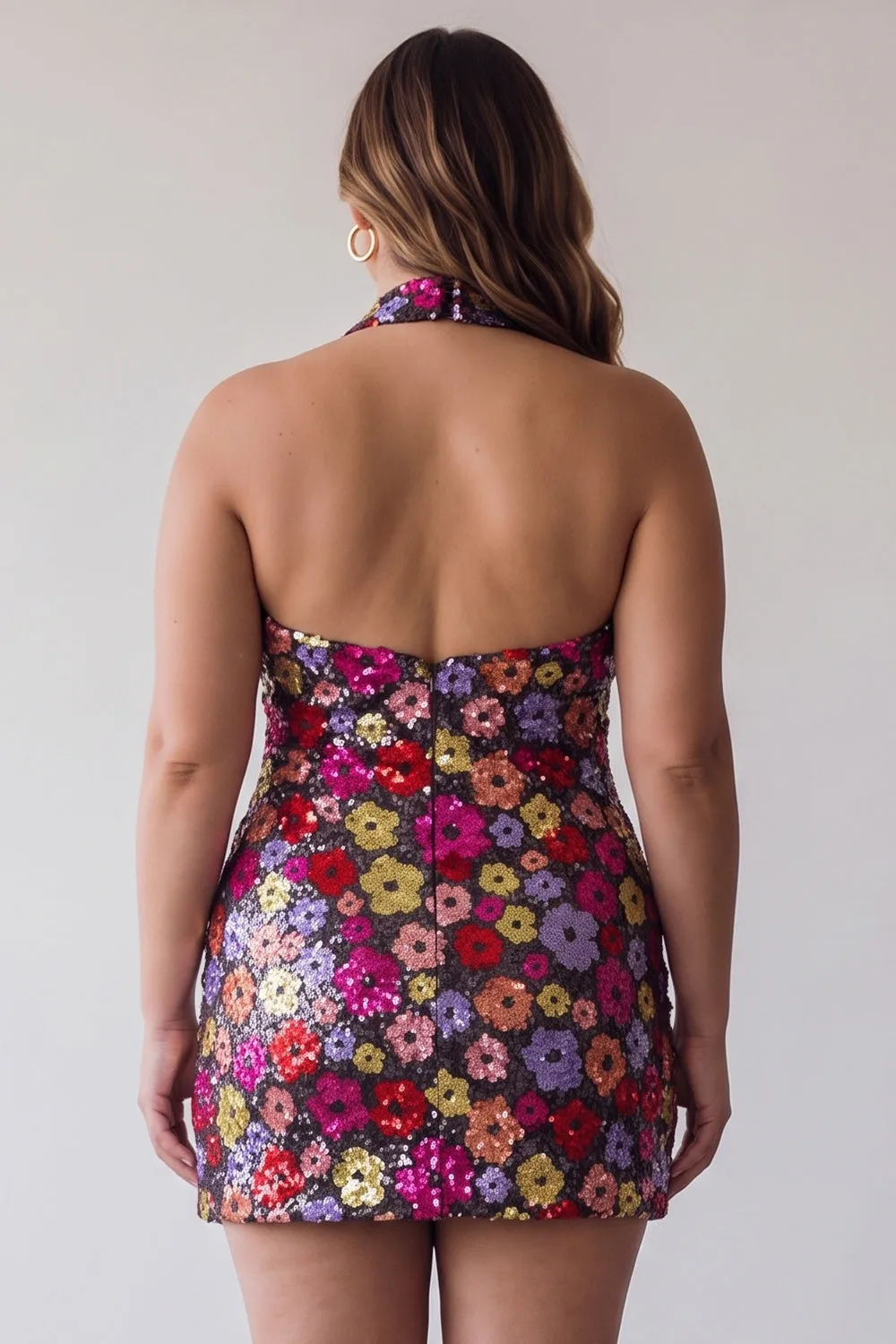Sparkly Black Floral Sequins Bodycon Halter Neck Plus Size Homecoming Dress sold by Zapaka product image thumbnail 2