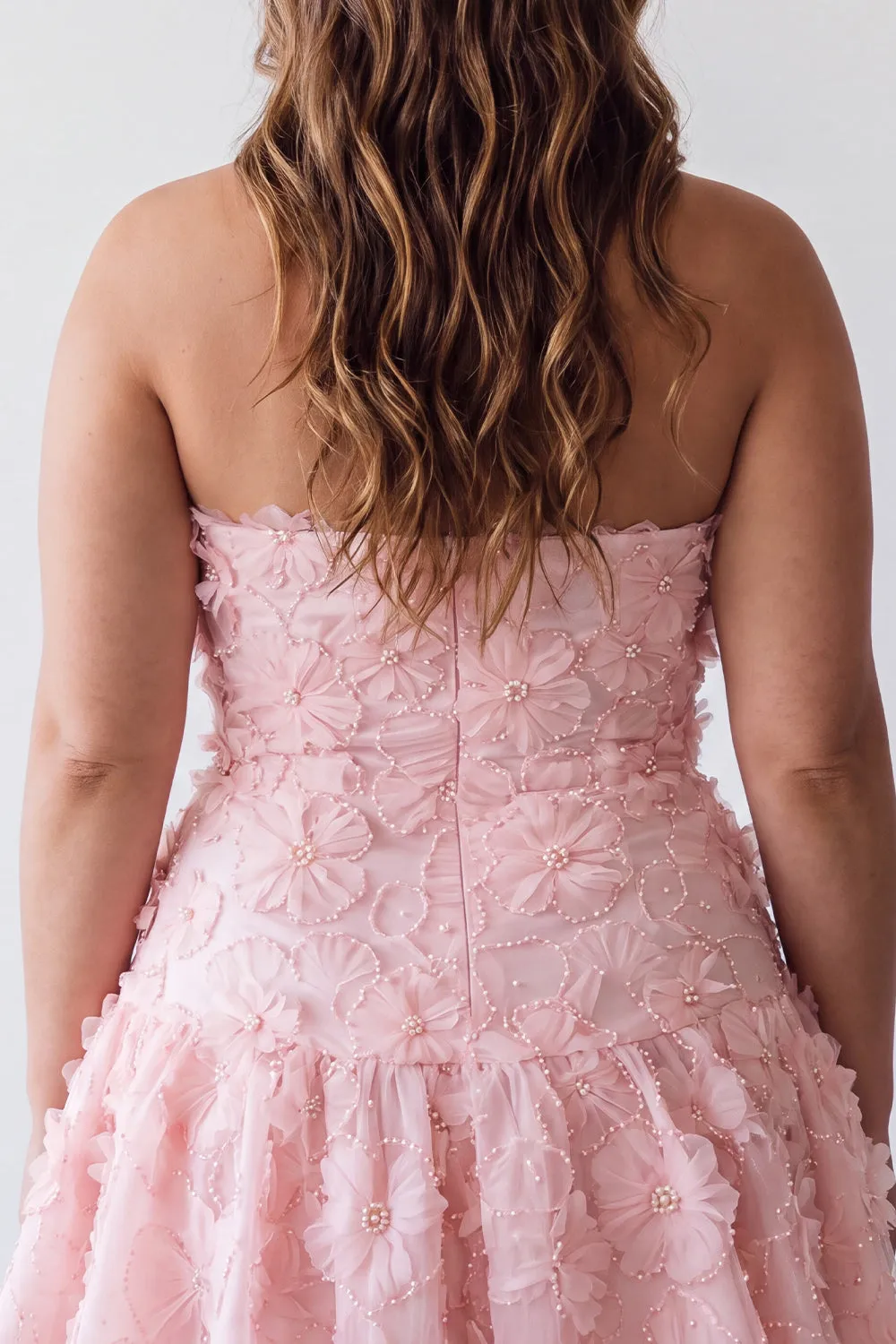 Pink A-Line Beaded Pearls Strapless Floral Plus Size Short Homecoming Dress sold by Zapaka product image thumbnail 4