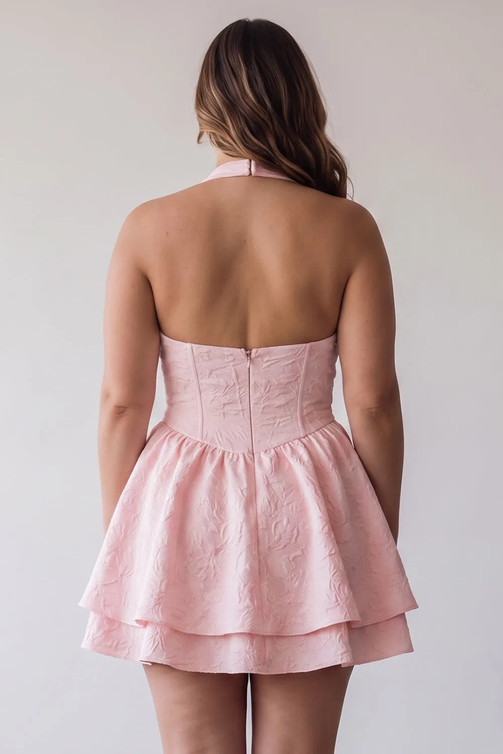 Pink Cowl Neck Corset A-Line Tiered Plus Size Homecoming Dress sold by Zapaka product image thumbnail 2