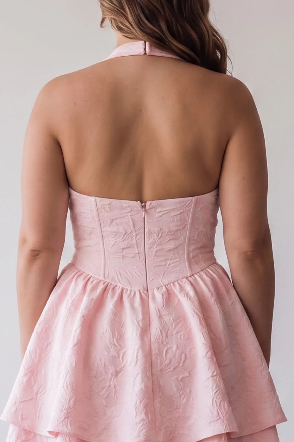 Pink Cowl Neck Corset A-Line Tiered Plus Size Homecoming Dress sold by Zapaka product image thumbnail 4