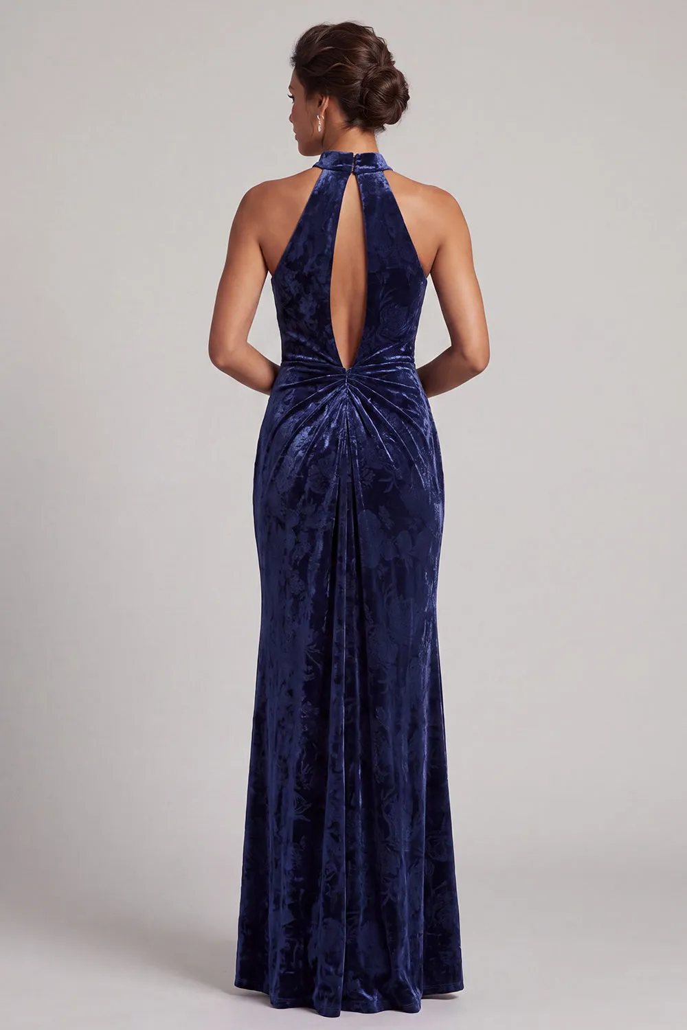 Dark Navy Velvet Ruched High Neck Mermaid Long Mother of the Bride Dress sold by Zapaka product image thumbnail 2