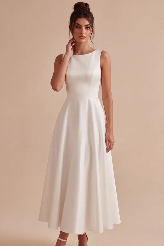White A-Line Bateau Sleeveless Long Engagement Dress made by Zapaka