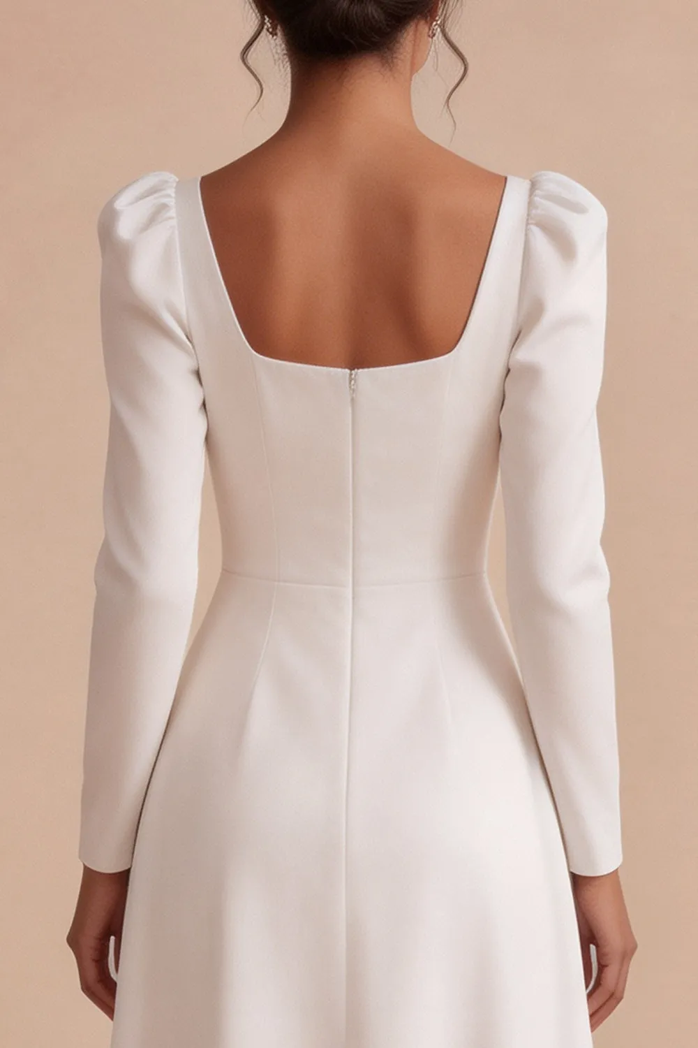 White A-Line Square Neck Long Engagement Dress with Long Sleeves sold by Zapaka product image thumbnail 5