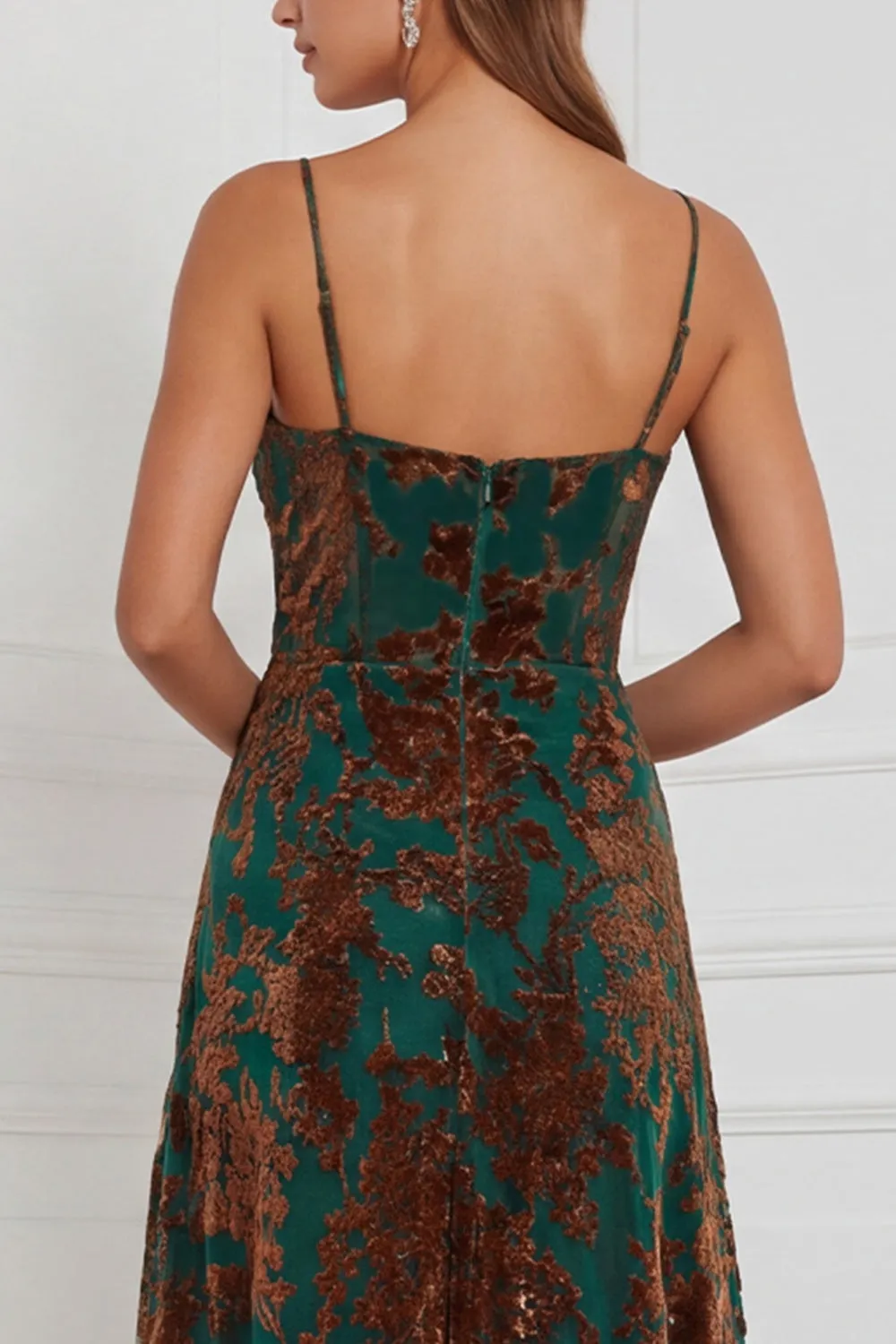 Brown A-Line Cowl Neck Burnout Velvet Dress sold by Zapaka product image thumbnail 4