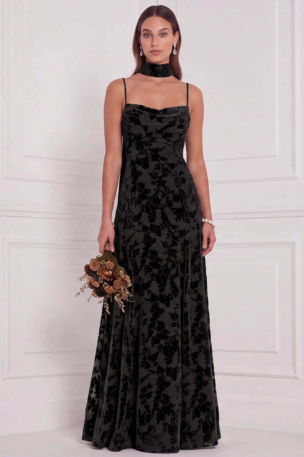 Brown A-Line Cowl Neck Burnout Velvet Dress sold by Zapaka product image thumbnail 5