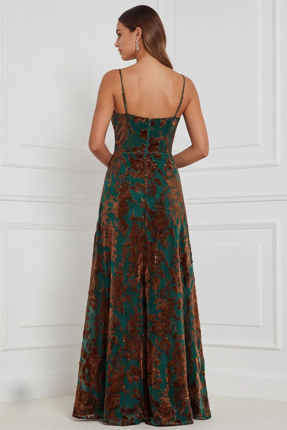 Brown A-Line Cowl Neck Burnout Velvet Dress sold by Zapaka product image thumbnail 2