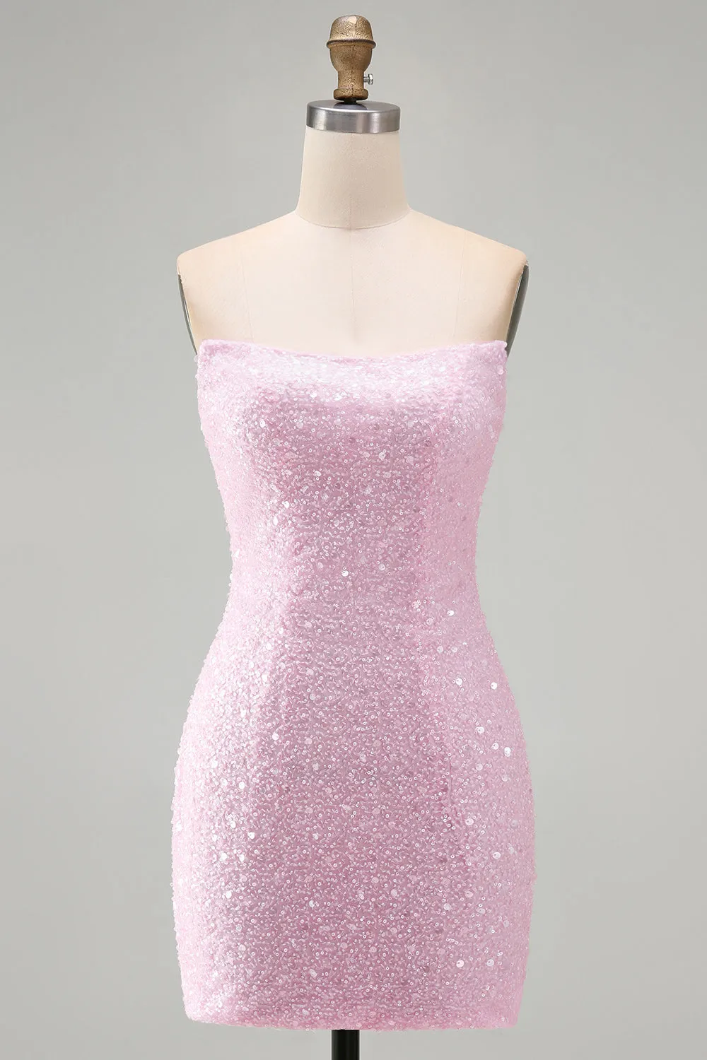 Pink Pearls Sequins Bodycon Strapless Short Homecoming Dress sold by Zapaka