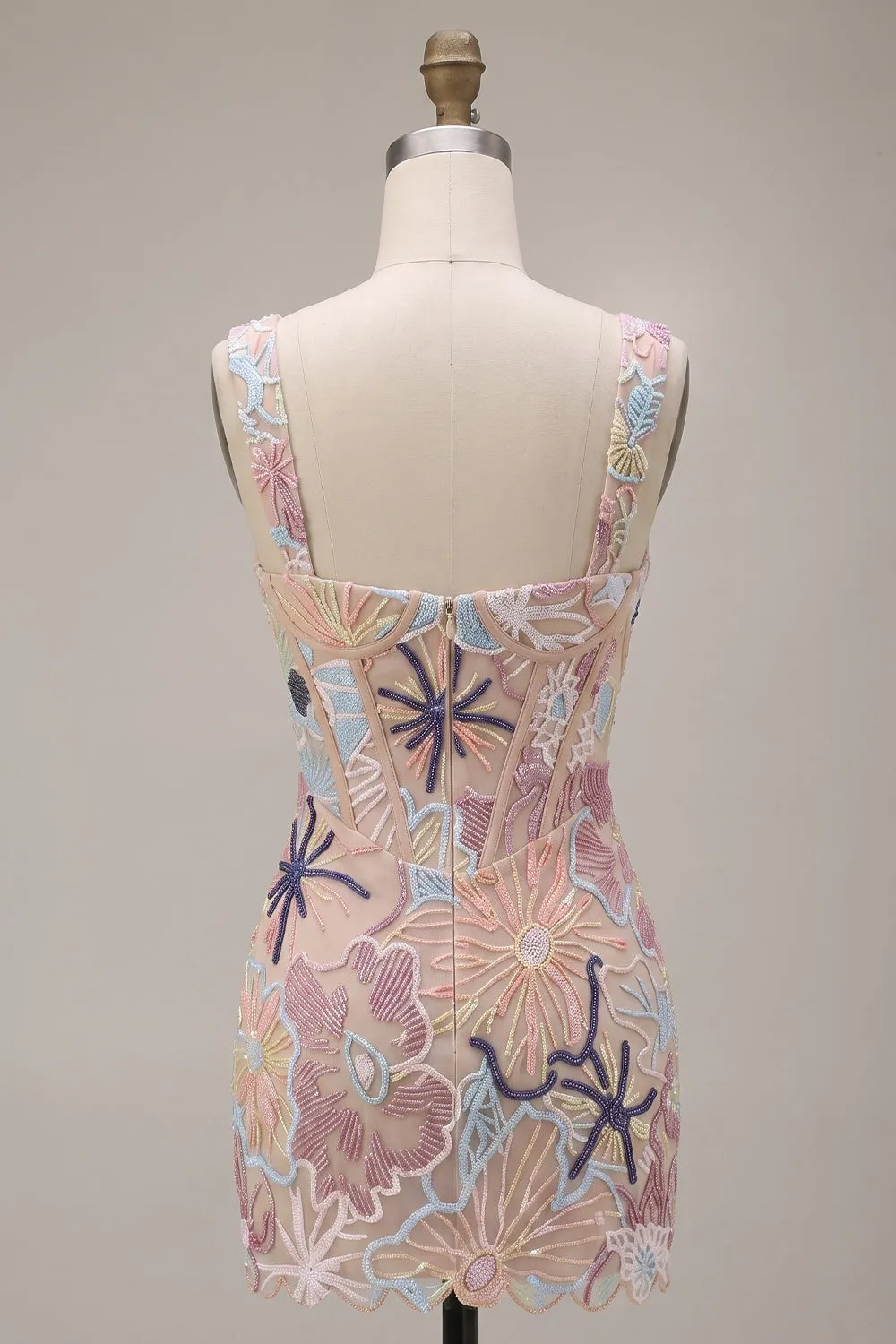 Pink Corset Bodycon Square Neck Mini Homecoming Dress with Appliques sold by Zapaka product image thumbnail 2