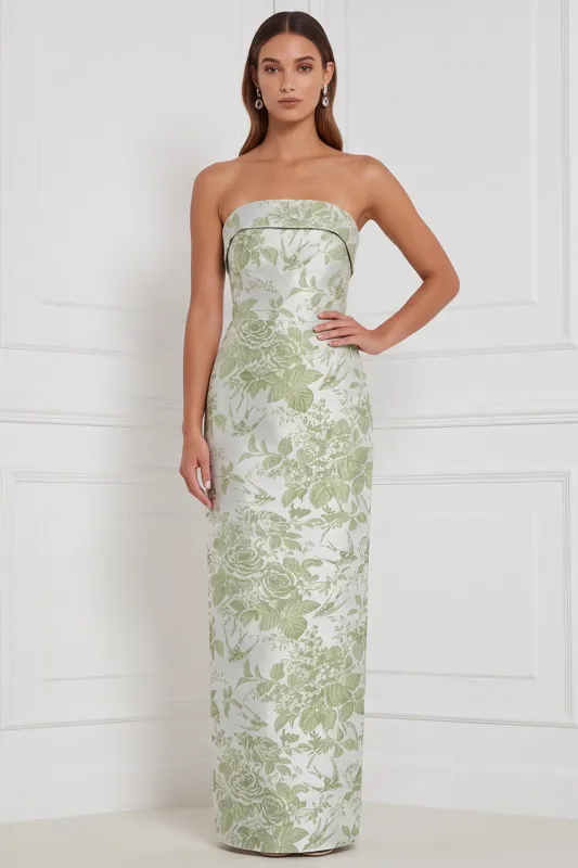 Sage Sheath Floral Strapless Long Bridesmaid Dress with Bow Back made by Zapaka