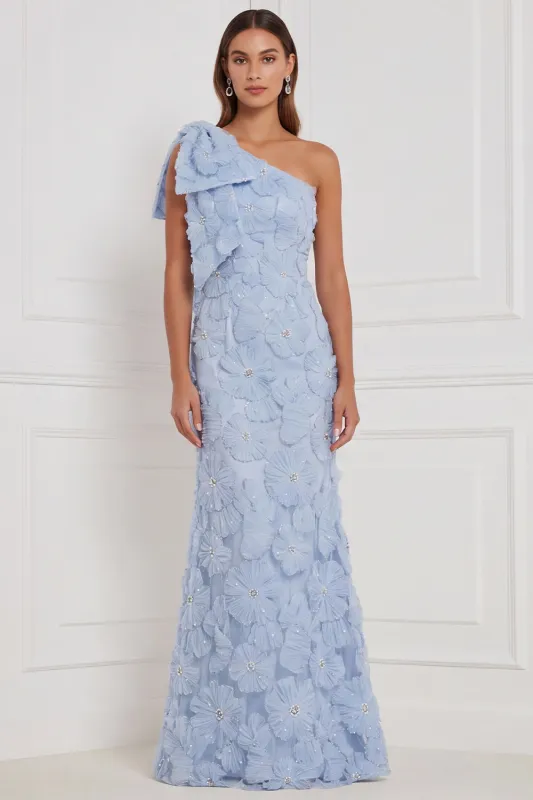 Light Blue Mermaid One Shoulder Floral Long Bridesmaid Dress made by Zapaka