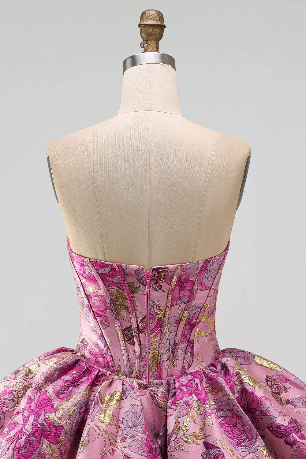 Red A-Line Floral Jacquard Corset Bubble Hem Short Homecoming Dress sold by Zapaka product image thumbnail 5