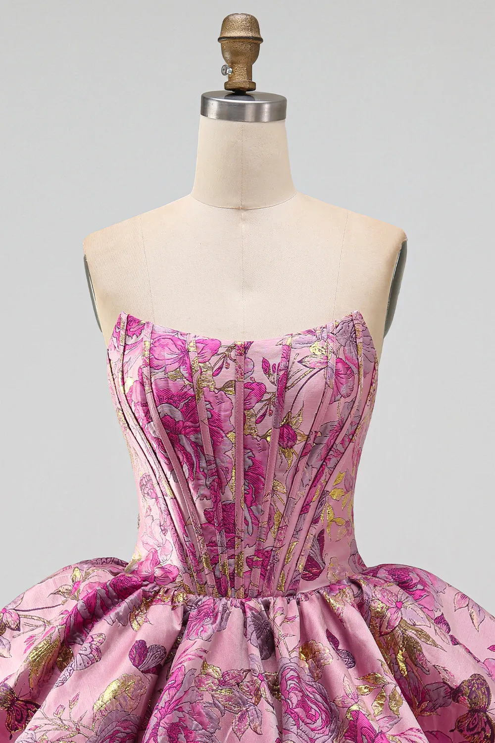 Red A-Line Floral Jacquard Corset Bubble Hem Short Homecoming Dress sold by Zapaka product image thumbnail 4