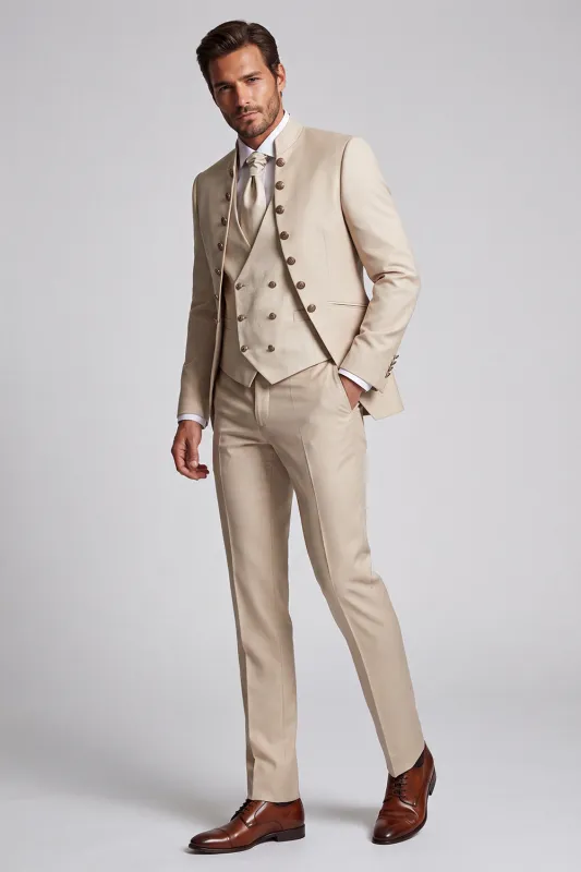 Apricot 3 Piece Mandarin Collar Double Breasted Men's Prom Suits made by Zapaka