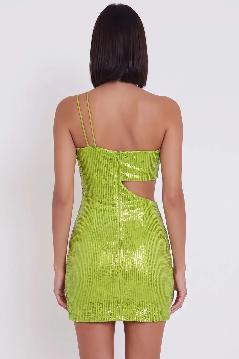 Yellow Green One Shoulder Cut Out Bodycon Sequins Short Cocktail Dress sold by Zapaka product image thumbnail 2