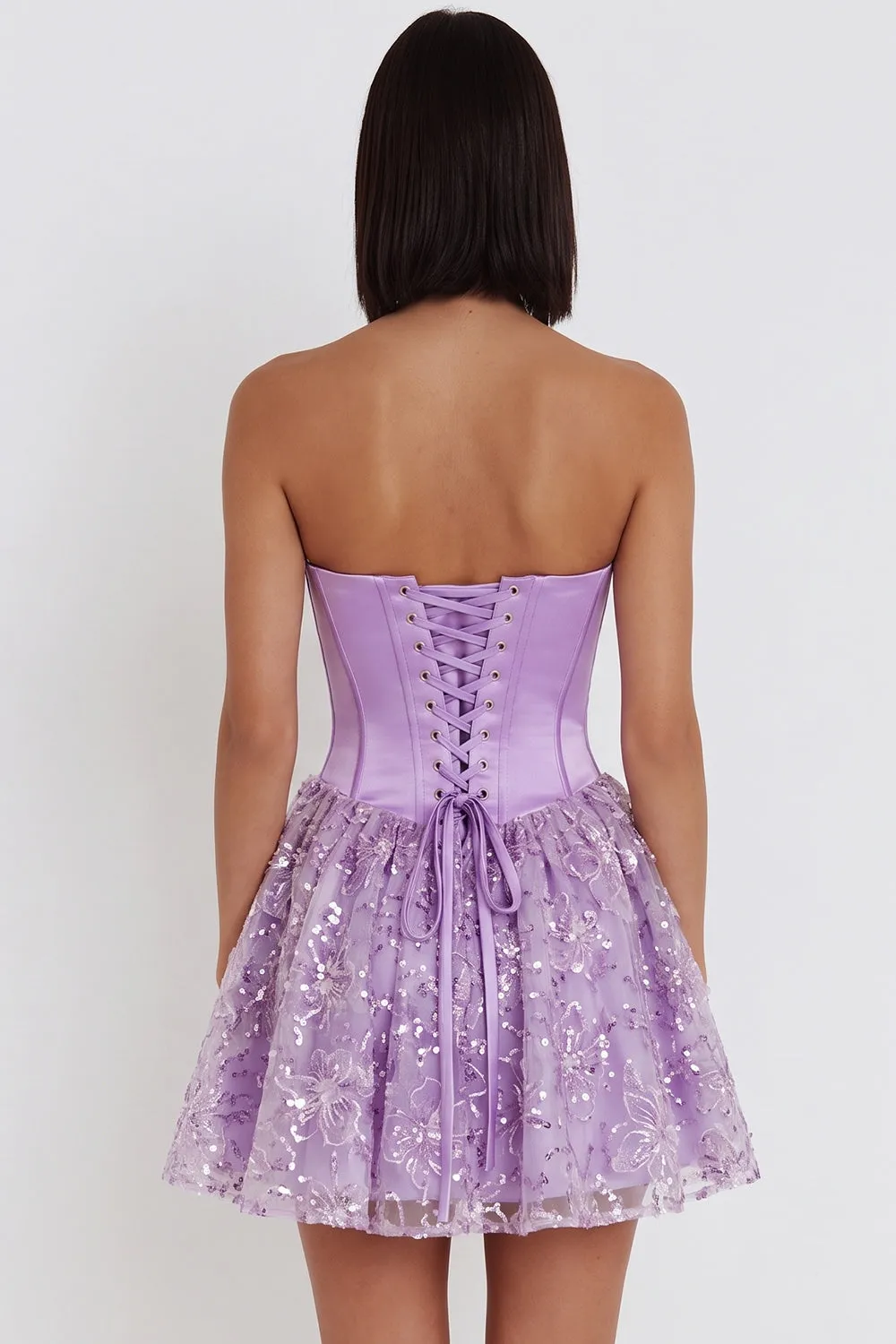Lilac Corset Sequins Appliques Satin A-Line Strapless Short Homecoming Dress sold by Zapaka product image thumbnail 2