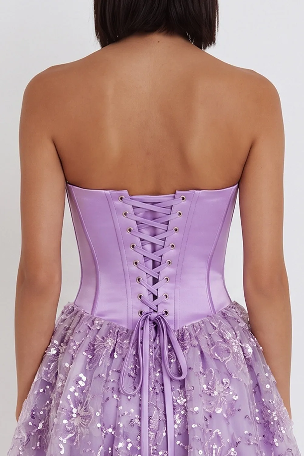 Lilac Corset Sequins Appliques Satin A-Line Strapless Short Homecoming Dress sold by Zapaka product image thumbnail 4